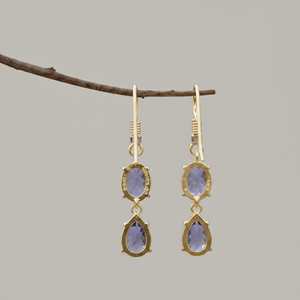 Pendientes colgantes de amatista chapados en oro de 18 quilates, plata de ley con circonita, regalo de piedra de nacimiento de febrero para ella, mamá, novia - Product Image 3
