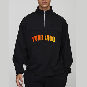 Sweat-shirt pour homme sur mesure en gros, 100% coton, noir uni, fermeture éclair quart de tour, coupe ample, vêtements d'hiver, broderie, teinture unie, délavé à la pierre - Product Image 1