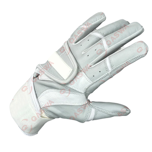 Gants de frappeur de baseball/softball en cuir véritable gris clair et blanc de qualité professionnelle avec un design de manchette à sangle basse quantité minimale de commande - Product Image 1