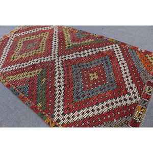 Alfombra Turca Vintage de 5.3x9.3 pies, Alfombra Oriental de Lana Roja Kilim - Product Image 3