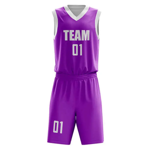 Ensemble 2 Pièces Réversible Sublimé Personnalisé Maillot de Basketball Double Face Enfants Jeunes Unisexe Noir Violet Or Sarcelle - Product Image 5