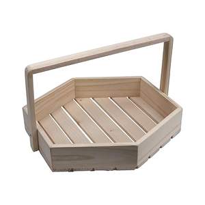 Panier cadeau en bois de pin avec manche en bois et panier fait main fantaisie herbe sèche idéal pour offrir un panier hexagonal - Product Image 4