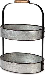 Elegant Galvanized <b>Metal</b> Serving Tray Stand with Tiered Design Premium Serving Trays - Product Image 3