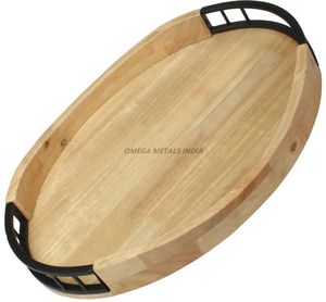 Plateau de service ovale noir rustique avec poignées tissées et finition lisse parfait pour les rassemblements décontractés et les accents de décoration intérieure - Product Image 6