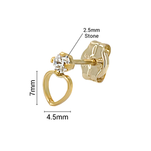 Pendientes de gota de corazón abierto minimalista de oro de 14 quilates con joyería de moda de Zirconia cúbica para mujeres y niñas - Product Image 3