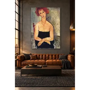 Fida Modigliani Femme aux cheveux roux avec collier, impression sur toile - Product Image 2