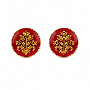 Handmade Red Enamel Floral Gold Plated Brass <b>Vintage</b> Meenakari Style <b>Cufflinks</b> for Men Formal Engagement - Product Image 2