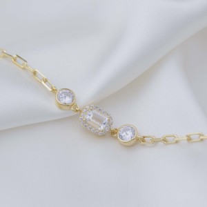 <b>Charm</b> Bracelet Square Geometric Design Zircon Baguette Stone Turkish Handmade Wholesale 925 Sterling Silver Jewelry - Product Image 2