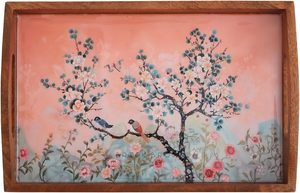 Handcrafted Twig <b>Enamel</b> Coated Wooden Serving <b>Tray</b>-Traditional Design Lightweight for Wedding Ramadan Parties Home Restaurant - Product Image 2