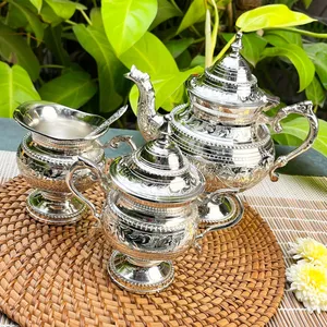 Antique Victorian Style Royal <b>Silver</b> Plated Finish Aluminum <b>Tea</b> <b>Set</b> 3 Metal - Product Image 4