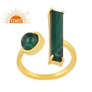 Latest Trending Sterling Silver 18K Gold Plated Natural Malachite Gemstone <b>Adjustable</b> <b>Ring</b> Demi Fine Jewelry Manufacturer - Product Image 1