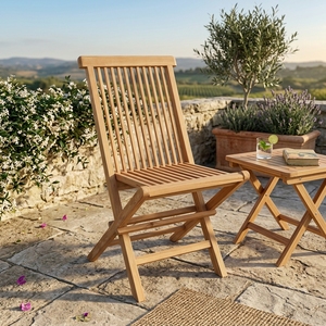 Chaise pliante d'extérieur en teck massif à lattes pour jardin, terrasse, salle à manger – Design compact et portable, décoration artistique - Product Image 4
