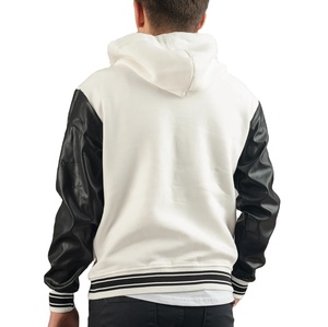 Breathable Custom Plain Good Quality Men Hoodies With <b>Leather</b> Sleeves 2024 Latest <b>Products</b> New Arrivals Men Hoodies - Product Image 5