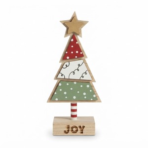 Handcrafted <b>Wooden</b> JOY Christmas Tree Table Stand Geometric Star Topper Holiday Tabletop <b>Ornament</b> Whimsical Festival Craft Decor - Product Image 1