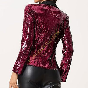 Chaqueta de Lentejuelas Roja de Moda para Mujer con Forro de Algodón, Prenda Exterior Brillante y Transpirable, Estilo Destacado - Product Image 3