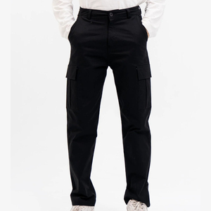 Pantalones Cargo de corte recto para hombre de alta calidad 100% algodón Color Negro estilo informal ligero fabricante directo al por mayor - Product Image 1