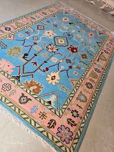 พรมเปอร์เซียน9x12สวยงาม100% ผ้าวูลผูกปมมือดีไซน์ทันสมัยสีชมพูฟ้า - Product Image 5