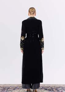 2025 Autumn/Winter New <b>Women's</b> Solid Woven Long Windbreaker Knee Style <b>Velvet</b> Coat Single Button Anti-Wrinkle Beaded Embroidery - Product Image 5