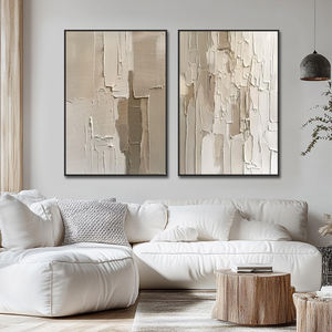 2 बड़े हाथ से चित्रित बेज और ग्रे 3 डी बनावट अमूर्त तेल पेंटिंग आधुनिक शैली दीवार लटकाने कैनवास कला सजावट - Product Image 1