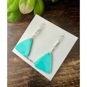 Navajo Handmade Kingman Turquoise Sterling <b>Silver</b> Geometric Drop <b>Dangle</b> <b>Earrings</b> - Product Image 4