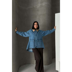 Chaqueta vaquera larga para mujer con cuello de terciopelo - Product Image 2