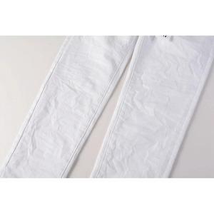 American High Street Style Casual Slim Fit Ripped Jeans White Distressed Button Fly Mid Waist Design avec service OEM disponible - Product Image 6