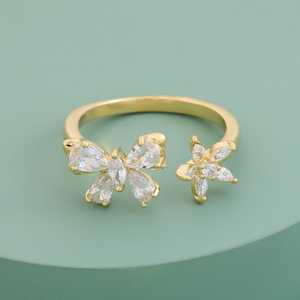Trendy 189801 Inlay Fashionable Hip-Hop <b>Adjustable</b> White Lab Created Moissanite Prong Set Pear-Shaped Flower Finger <b>Ring</b> for - Product Image 1