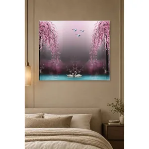 ภาพพิมพ์บนผ้าใบต้นไม้สีชมพูฟิดาและหงส์ - Product Image 5