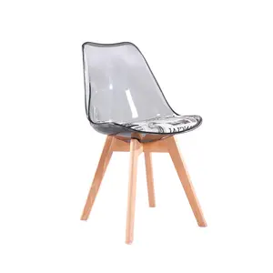 Móveis para sala PP Dinning Chair Transparente Tulip Chair Cadeira Transparente Assento PC e costas PU pernas de madeira coxim faia