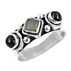 Bague de cocktail bohème pour femme avec pierre d'onyx noir, design géométrique carré, en alliage plaqué argent antique, bijou de fête - Product Image 3