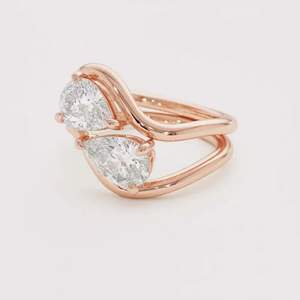 Bague pour femme en or blanc/rose/jaune 14 carats plaqué rhodium, sertie de diamants de laboratoire taille poire, certifiée IGI, design Toi et Moi - Product Image 2