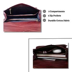 Bolso bandolera marrón de cuero genuino duradero para mujer, bolso de hombro ligero con cierre de cremallera para uso diario en la oficina - Product Image 4