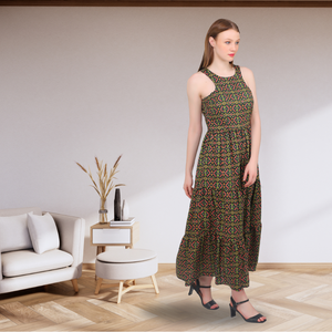 Venta al por mayor de moda occidental Maxi vestido de algodón adornado a mano con diseño impreso y sin mangas para vacaciones y uso de picnic - Product Image 3