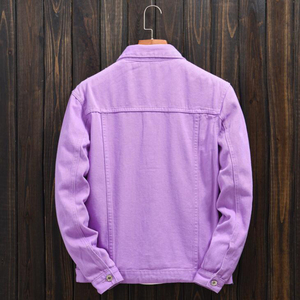 Automne mode hommes Cowboy manteau décontracté épissé violet Orange ample à manches longues Jean veste Streetwear hommes Denim veste - Product Image 4