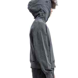 Sudadera con Capucha Negra Desgastada para Hombre, Diseño Personalizado, Estilo Básico, Mezcla de Algodón, Ropa Urbana, Marca Privada, Sudaderas con Capucha Desgastadas para Hombre - Product Image 5