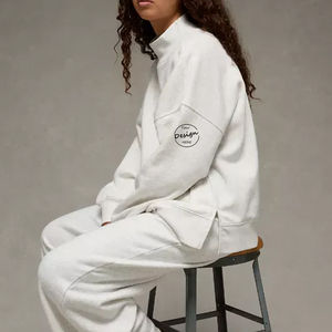 Sudadera de Invierno para Mujer de Alta Calidad, Cuello Alto Simulado, 100% Algodón, Ligera, Estilo Urbano, Hombros Caídos, Logotipo Personalizado - Product Image 3