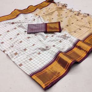 ชุดประจำชาติสำหรับผู้หญิงชาวอินเดียชุดส่าหรีผ้าไหมคอตตอนดีไซน์ใหม่ทันสมัย - Product Image 1