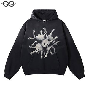 Sudadera con capucha de lana con lavado ácido y lavado a la piedra Unisex más vendida Vintage High Street Series Estampado de gran tamaño para el invierno - Product Image 1