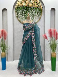 Saree ออกแบบที่สวยงามด้วยด้ายและลำดับกับงานมุก - Product Image 5