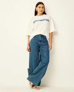 Camiseta extragrande con logotipo de calidad superior para mujer, camiseta transpirable de punto de algodón con estampado gráfico, destino, ajuste holgado, Invierno - Product Image 2