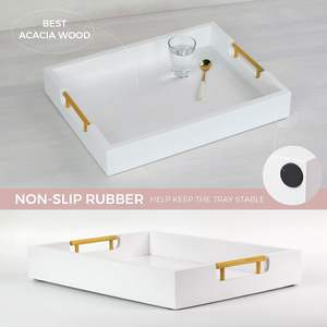 Plateau de service minimaliste en bois MDF BLANC avec une finition satinée lisse Idéal pour afficher et servir avec style votre prochain dîner - Product Image 4