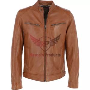 Offre Spéciale haut Tan en cuir véritable Biker veste pour hommes élégant hiver moto vêtements d'extérieur avec fourrure décoration nouvel état - Product Image 1