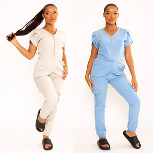 Conjunto de Top y pantalón para mujer, venta al por mayor, conjuntos de uniformes, manga corta, Color sólido, de talla grande, uniforme médico de entrenamiento - Product Image 6