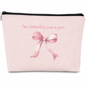 Bolsa de cosméticos de lona con estampado de lazo al por mayor, neceser con cremallera, bolsa de almacenamiento de joyas <span class=keywords><strong>para</strong></span> <span class=keywords><strong>mujer</strong></span>, organizador de viaje <span class=keywords><strong>para</strong></span> niñas - Product Image 3