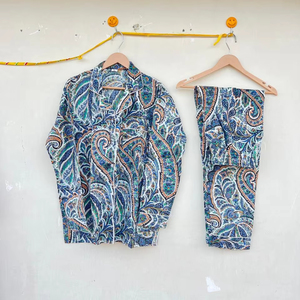 Vêtements de nuit élégants et décontractés de luxe pour femmes indiennes, 100% coton popeline, imprimé floral, respirant, pour l'automne, le printemps, l'été, les vacances - Product Image 1