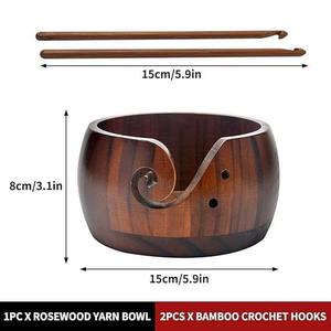 Cuenco de hilo de madera hecho a mano-Madera de haya natural con corte de remolino suave para tejer sin enredos - Product Image 6