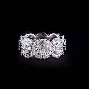 Mens & Womens Hip Hop Style Moissanite Diamond Cluster Halo Wedding Eternity Band 925 Sterling Silver <b>Iced</b> Out Anniversary Gifts - Product Image 1