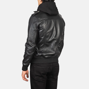 Blouson aviateur en cuir noir à capuche Bravado Vêtement d'extérieur en cuir véritable - Product Image 3