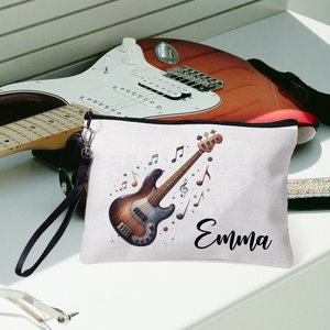 Pochette à cosmétiques personnalisée en lin pour instrument de musique avec nom, sangle de poignet, fermeture éclair, logo personnalisé, cadeau d'anniversaire pour musicien, amateur de musique - Product Image 6