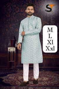 Jacquard de port occasionnel avec cravate Pintex Work Kurta Pajama World Wide Exportateur et fournisseur de Surat au taux le plus bas - Product Image 4